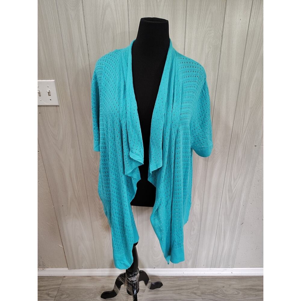 Women's Eyelet Turquoise Shawl Plus Size 3X 22W/24w Comfort Casual Teacher...